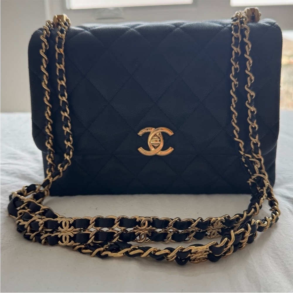 Chanel small Coco First bag black quilted caviar leather
